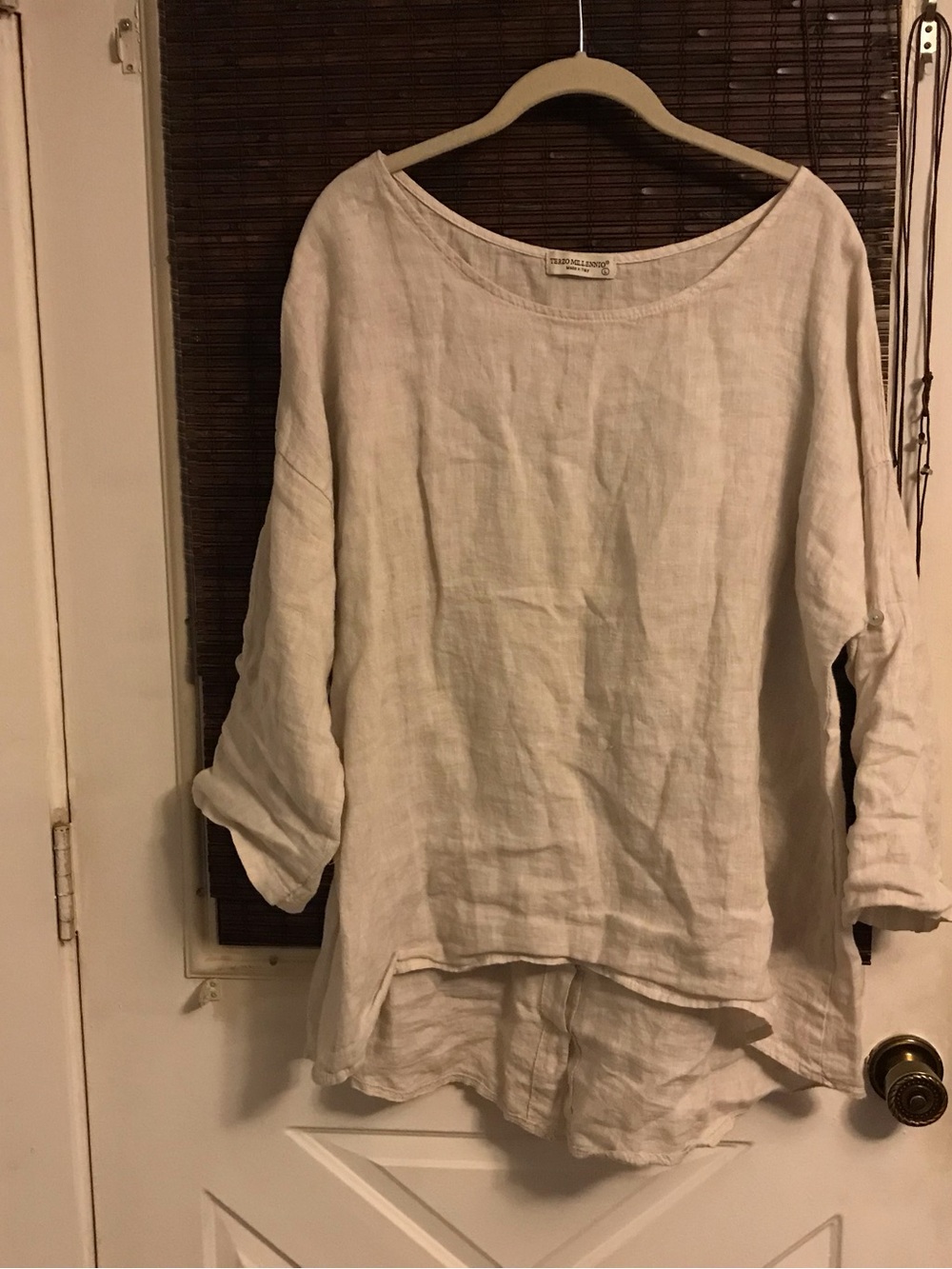 Terzo Millennio Womens L Linen Button Back Hi Low Tunic Italy Beachy Lagenlook
